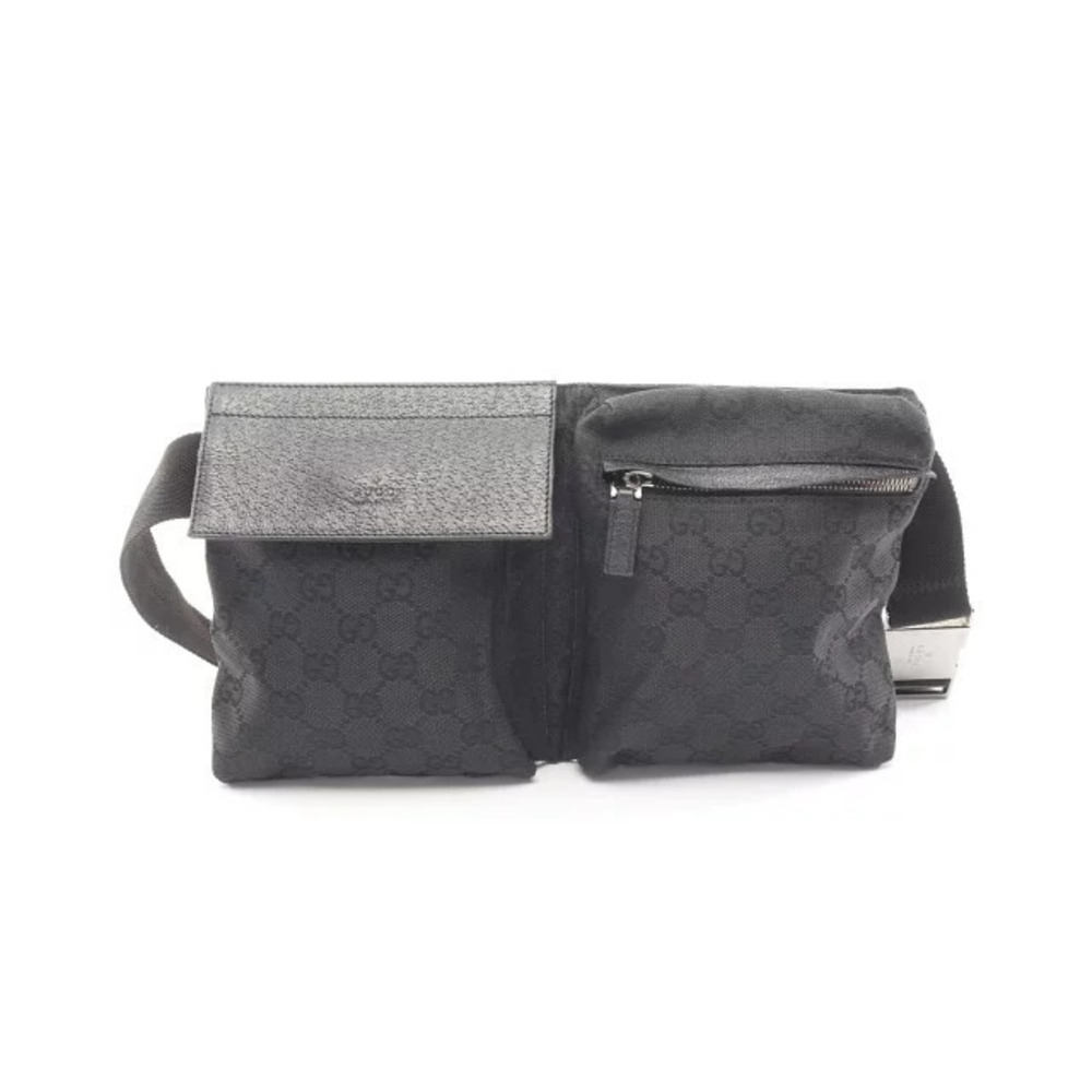 Gucci GG Canvas Waist Belt Bag Body Leather Black